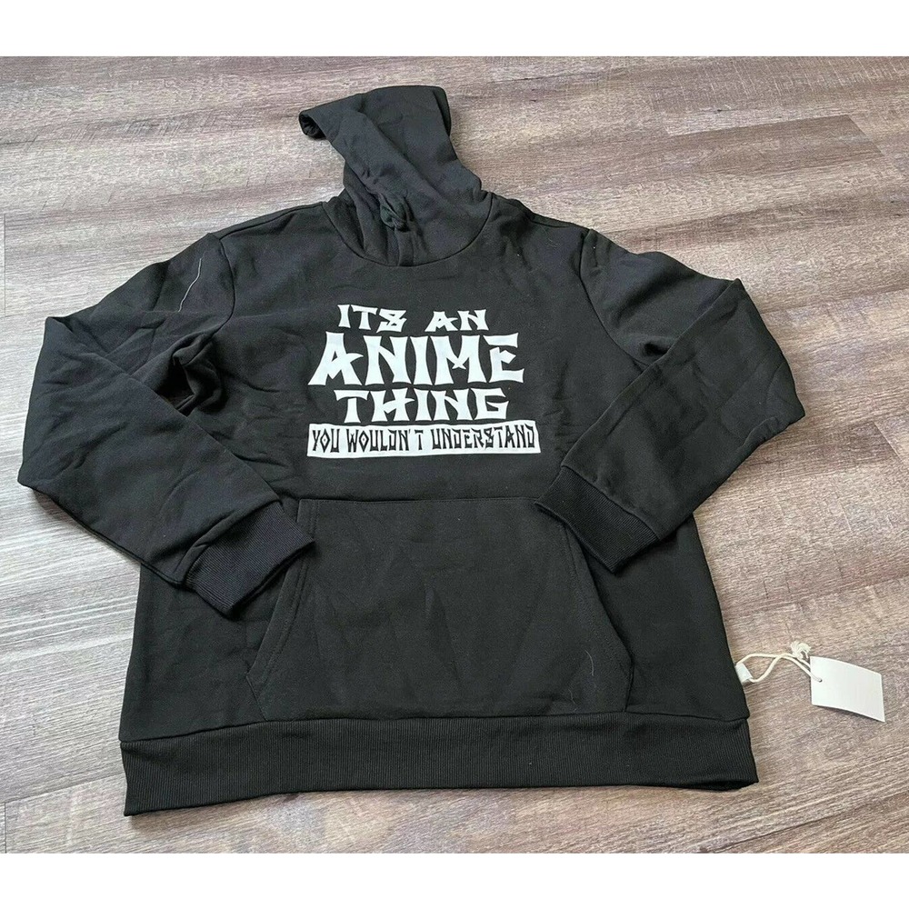 TStars Mens Pullover Hoodie Size Large Black “Its an Anime Thing” M8